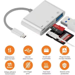 4in1 USB C Hub Converter Adapter USB 3.0 Port SD/TF Card Reader PD Charging Port - Picture 1 of 15