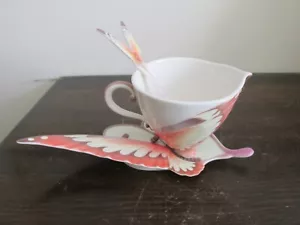 Franz Porcelain Papillon Butterfly XP1907 Cup And Saucer With Spoon - Picture 1 of 9