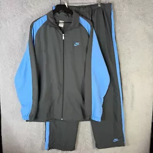 Vintage Nike 90's Windbreaker Track Suit Set Men's XL Gray Blue Jacket & Pants - Picture 1 of 13