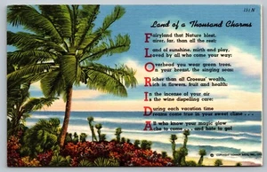 Cartolina Terra dei Mille Charms Florida FL Lino Poesia Detto Tichnor Bros - Foto 1 di 2