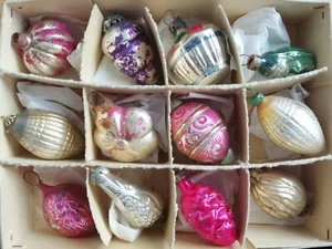 12 antike geblasene Quecksilberglas Weihnachtsbaumschmuck deutsch-tschechisch - Bild 1 von 7