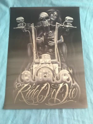 13” by 9-1/2” Ride or Die 3D Lenticular Motorcycle & Skull Skeleton Rider Poster - Image 1 of 4