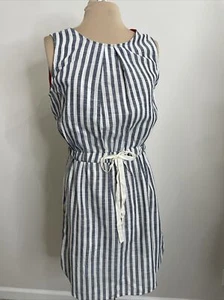 Emerson Kate Striped Dress Blue Ivory Fit & Flare Boutique Sheath Sz M - Picture 1 of 12