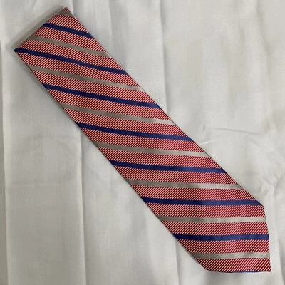 Галстук мужской Stafford 100% шелк красный белый синий серебристый диагональные полосы 58 дюймов x 4 дюйма - Изображение 1 из 4