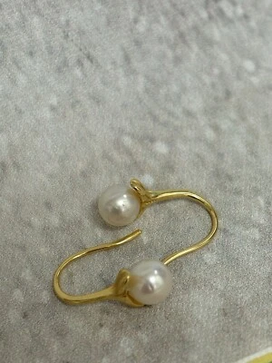 Gold plated Drop/Leaf Akoya Pearl Earrings from an Upcycled Mikimoto Brooch - Image 1 of 3