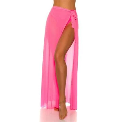 Damen Strand Wickelrock lang aus Chiffon Neon Pink 34/36/38 #RO386 - Bild 1 von 4