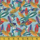 Cotton Surf Boards Surfers Travel Surfs Up Aqua Fabric Print by the Yard D682.78