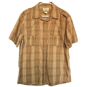 American Rag Shirt Men Large L Button Front Brown Plaid Collared Pocket - Picture 1 of 11