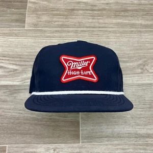 Vintage Miller High Life Patch on Navy Retro Poly Rope Hat - Picture 1 of 1