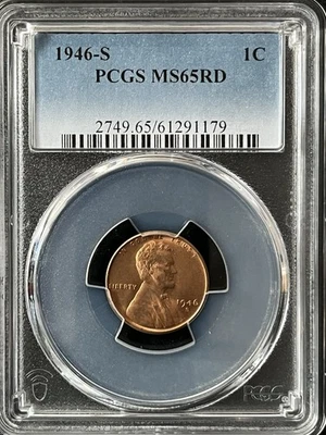 1946-S  1C RD Lincoln Wheat One Cent  PCGS MS65RD   61291179 - Image 1 of 2