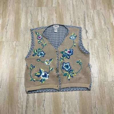 Chaleco De Colección Napa Valley Petites Para Mujer Talla M Tejido a Cuadros Bordado Floral Foto 1 de 4
