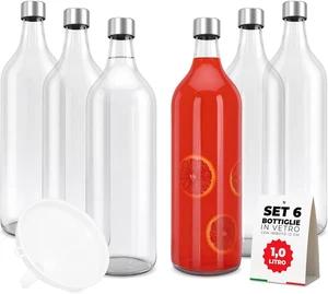 TUNDRA - Set 6 Bottiglie Vetro 1 Litro - Con 6 Tappi a Vite E 1 Imbuto | Linea E - Foto 1 di 12