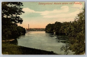 Motala Bach bei Fiskeby Schweden Postkarte - Östergötland Fluss & Werksansicht - M - Bild 1 von 2