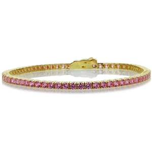 2.5mm Gold Plated Silver 3.6 ct CZ Simulated Pink Topaz Tennis Bracelet 7.25in - Picture 1 of 3