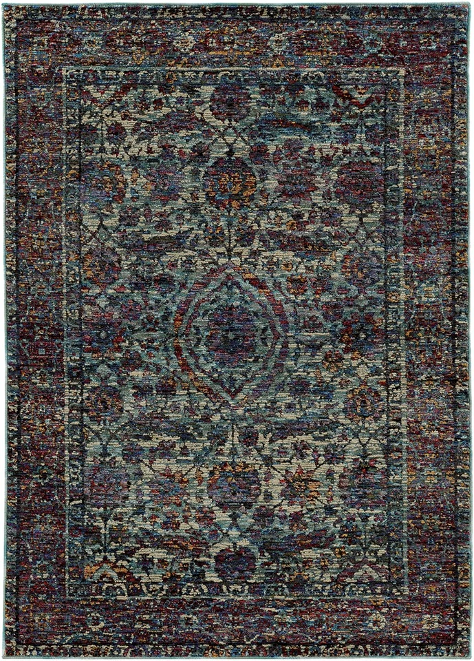 3x5 Sphinx Blue Oval Petals Leaves Bordered Area Rug 6846B - Aprx 3' 3" x 5' 2" - Image 1 of 1