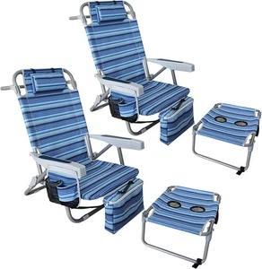 WKFAMOUT Backpack Folding Beach Chair 5 Position Set of 2 + Table + Cooler Bag - Picture 1 of 8
