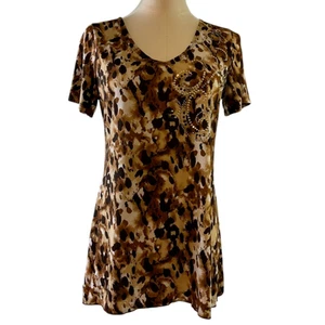 Brittany Black Women's Animal Print Top Rhinestone Embellished V-Neck - Picture 1 of 9