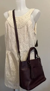 Sonoma Goods For Life Borsa Marrone Ecopelle 2 Tasche Esterne Zip Interno Poc - Foto 1 di 12