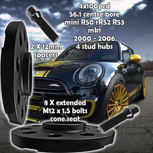 12MM ALLOY WHEEL SPACERS + BOLTS 4X100 PCD 56.1MM fits MINI R50 R52 R53 MK1 - Picture 1 of 7