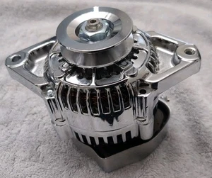 Chrome Mini Alternator ES1004C with V-belt pulley For Denso Style 12 V Capacity - Picture 1 of 10