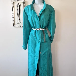 Vintage Forecaster Of Boston Green Nylon Raincoat Trench Coat Size 13/14 - Picture 1 of 12