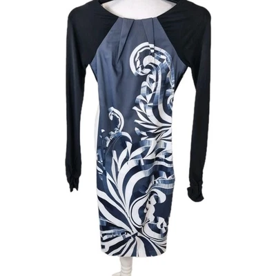 Karen Millen UK 6/8 Black Grey Long Sleeve Bodycon Midi Dress Elegant - Image 1 of 4