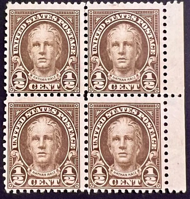 Scott#: 653 - Nathan Hale ½¢ 1929 BPE block of four MNHOG - Lot 1 - Image 1 of 2