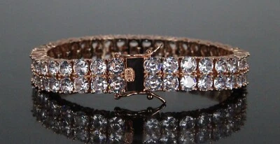 Pulseira de tênis fileira dupla 10 mm simulada em laboratório VVS1 pulseira de diamante OURO ROSA - Imagem 1 de 4