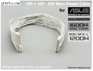 📏24" White ATX 24Pin Cable for Asus (ROG): 850P, 1200P, 650G, 750G, 850w, 1000w - Afbeelding 1 van 1