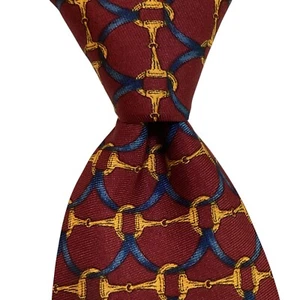 BROOKS BROTHERS Makers Men's Silk Necktie USA Designer EQUESTRIAN Burgundy GUC - Picture 1 of 3