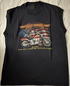 Vintage Harley Davidson Shirt Mens Large Black 3D Emblem 80s Ok Japan Rare - Picture 1 of 4
