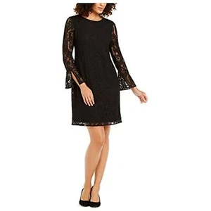 MSRP $149 Anne Klein Women's LACE Sheath Dress with Bell Sleeves Black Size 4 - Picture 1 of 3