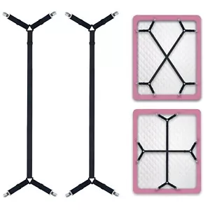 2 Pcs Elastic Adjustable Bed Sheet Holder Fitted Bed Sheet Straps for Corners - Picture 1 of 7