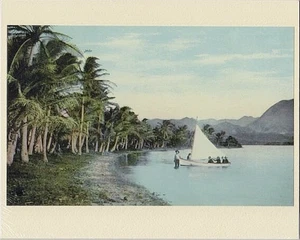COCONUT ISLAND, 1900?, N.E. OAHU, HAND COLORED B&W TO GICLEE ON 8X10" MAT - Picture 1 of 1