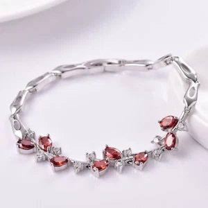 Damen-Armband bezaubernde Armband Vergoldet WeißGod K18 /750er Edelstein Garnet - Bild 1 von 2