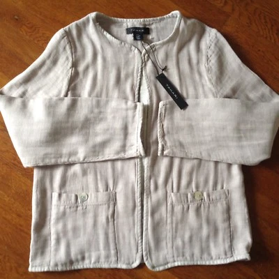 Chaqueta Blazer Tahari Mujer Mezcla Lino Frente Abierto Lagenlook Tostado Talla M Nuevo con Etiquetas Foto 1 de 4