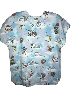 Womens Scrub Top Size Medium Happy Holidays Shop Til You Drop Y2K - Image 1 of 3