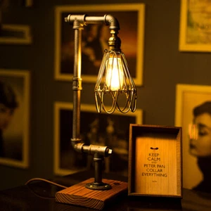 Antique Style Table Lamp Pipe Design Desk Night Light for Home Study Bedroom - Picture 1 of 7