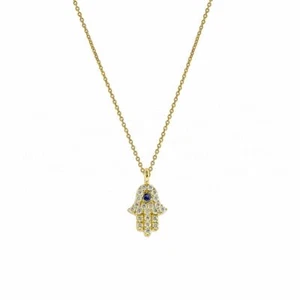 Hamsa Hand VS/F-G Diamant Anhänger Halskette 14k Gold - Geschenke für Frauen - Bild 1 von 8