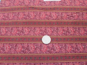 COTTON FABRIC RED FLORAL STRIPE ON BURGUNDY GOLD STRIPE HI-FASHIONS BTY - Picture 1 of 2