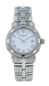 Reloj Raymond Weil Parsifal 27 mm esfera blanca cuarzo diamante damas 9441-ST-97081 - Imagen 1 de 7