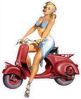 Shaped Vinyl Sticker retro vintage pin-up girl laptop window scooters scootering