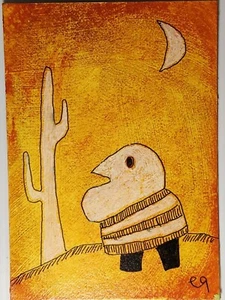 e9Art ACEO bald headed man and cactus outsider art brut naive - Picture 1 of 3