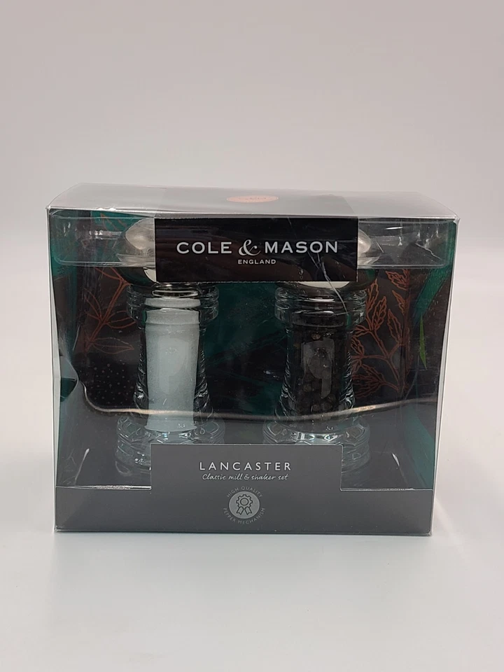 Cole & Mason Lancaster Juego de molino de pimienta y salero de vidrio de acero inoxidable de 5,5"  Foto 1 de 1