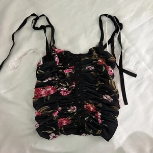 Guess XS Black Floral Corset Like Type Blouse - Picture 1 of 17