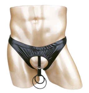 Sexy Bragas Breves Gay Jockstrap Pene Abierto y Botín Mojado Patente Cuero Look Reino Unido - Imagen 1 de 6