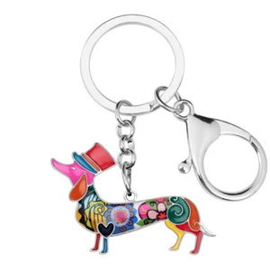 Enamel Alloy Cute Dachshund Dog Keychains Purse Key Ring Pets Jewelry Bag Charms - Picture 1 of 11