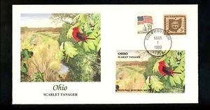 Commemorative Cover Birds National Audubon Society Ohio OH Scarlet Tanager - Picture 1 of 2