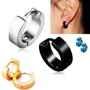 Pair Gold Black Steel Tragus Ear Stud Stud Cuff Clip Hoop Fake Ear Plug Piercing - Picture 1 of 12