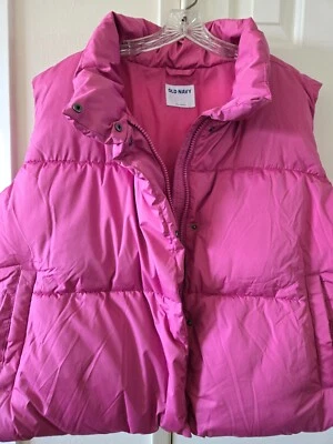 Antiguo Chaleco Chaqueta acolchada Azul Marino Frambuesa Rosa Caliente Berry Cremallera Frontal 4XL 5X 28 30 4X Foto 1 de 4
